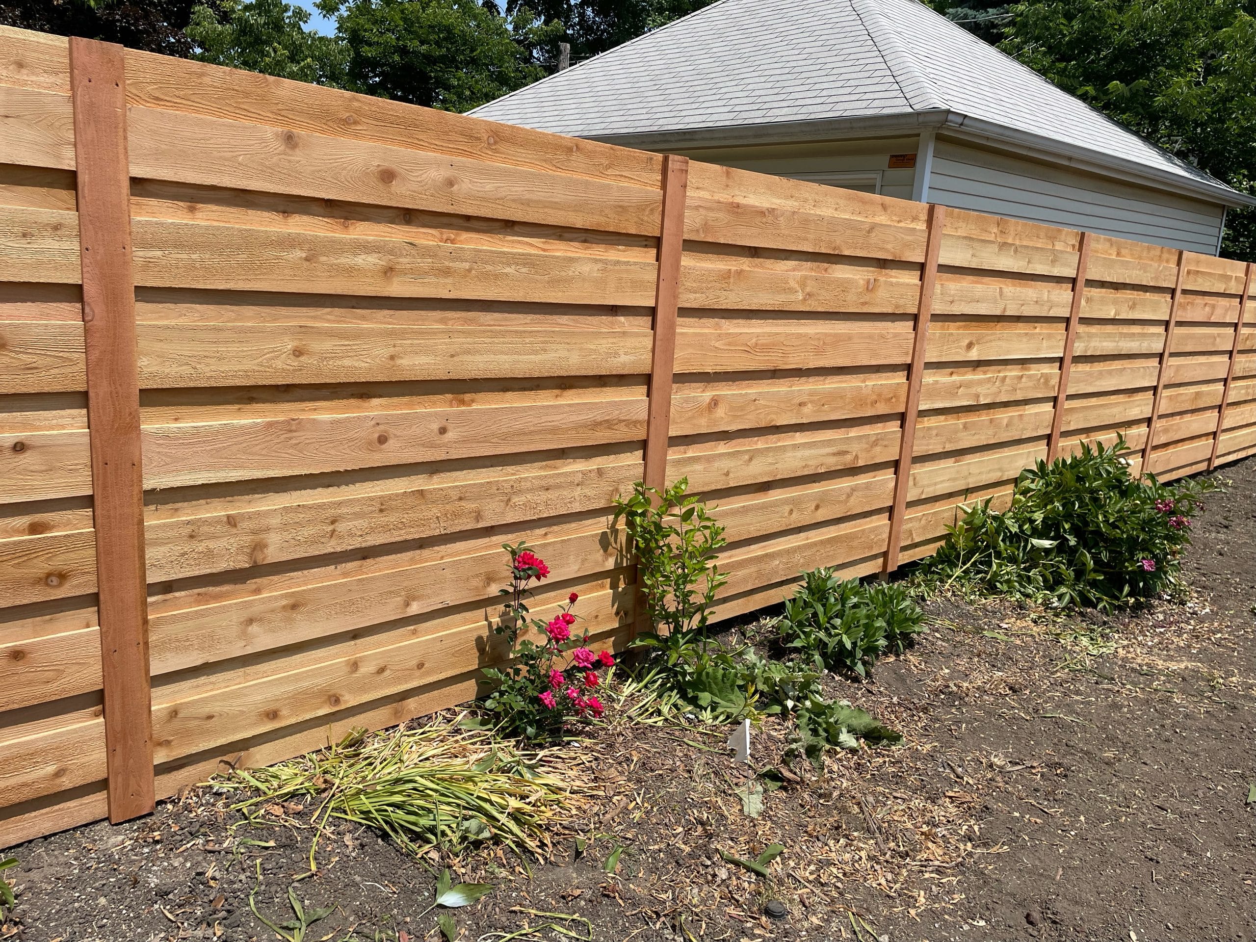 natural wood horizontal fence